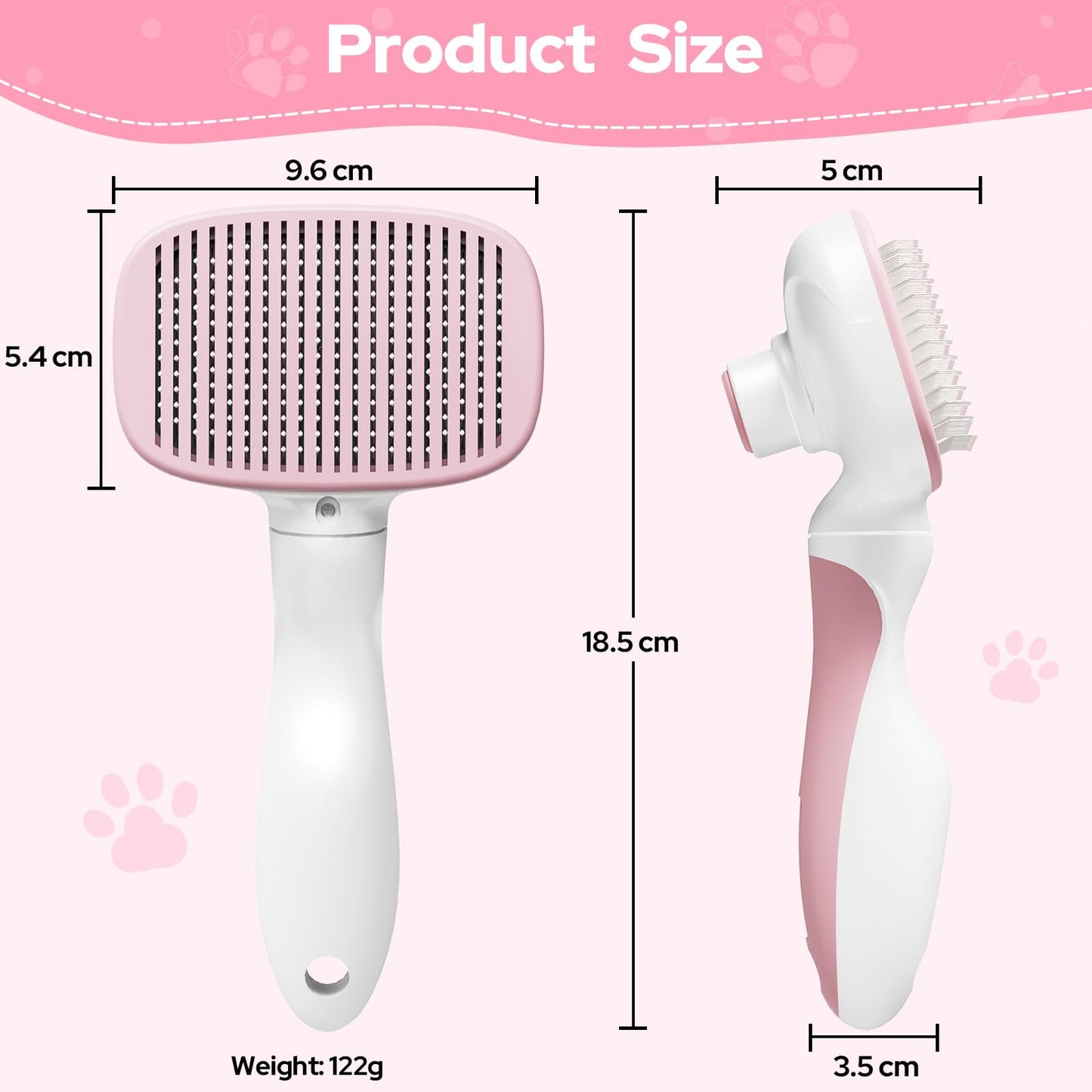 Zivacate Brosse Chat Brosse Chien, Idéale pour Poils Longs et Courts, Épilation en Un Clic, Autonettoyante, Élimine les Poils Morts, Manche Antidérapant, Accessoires Animaux - Rose-Blanc