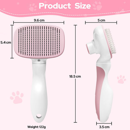 Zivacate Brosse Chat Brosse Chien, Idéale pour Poils Longs et Courts, Épilation en Un Clic, Autonettoyante, Élimine les Poils Morts, Manche Antidérapant, Accessoires Animaux - Rose-Blanc