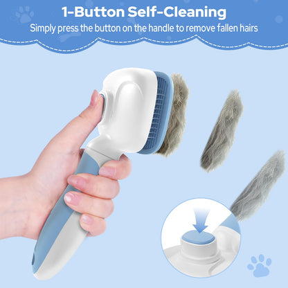 Zivacate Brosse Chat Brosse Chien, Idéale pour Poils Longs et Courts, Épilation en Un Clic, Autonettoyante, Élimine les Poils Morts, Manche Antidérapant, Accessoires Animaux - Rose-Blanc
