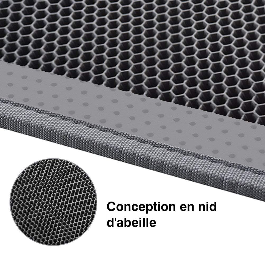 Pieviev Tapis Litière Chat, 61x38cm Tapis Sortie Bac Litiere Chat | Double Couche Alvéolée, Imperméable, Ramasse & Piège le Sable, Cat Litter Mat, Noir