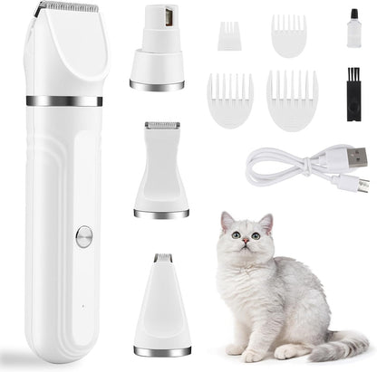 4 en 1 Tondeuse pour Chien, Tondeuse de Pattes pour Chat Rasoir Tondeuse Sans Fil pour Chiens, Chats, Poils Longs,Pattes, Yeux, Oreilles, Visage, Corps
