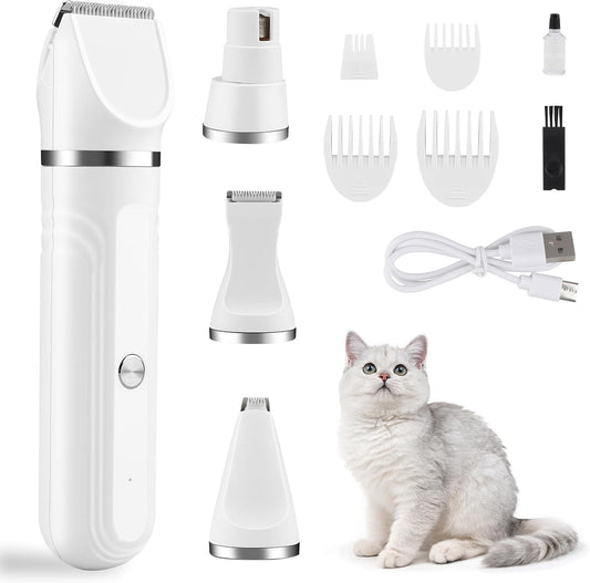 4 en 1 Tondeuse pour Chien, Tondeuse de Pattes pour Chat Rasoir Tondeuse Sans Fil pour Chiens, Chats, Poils Longs,Pattes, Yeux, Oreilles, Visage, Corps