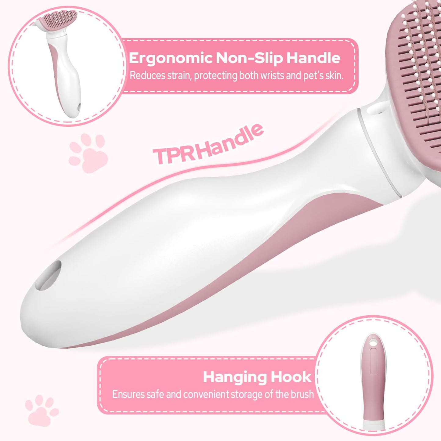 Zivacate Brosse Chat Brosse Chien, Idéale pour Poils Longs et Courts, Épilation en Un Clic, Autonettoyante, Élimine les Poils Morts, Manche Antidérapant, Accessoires Animaux - Rose-Blanc