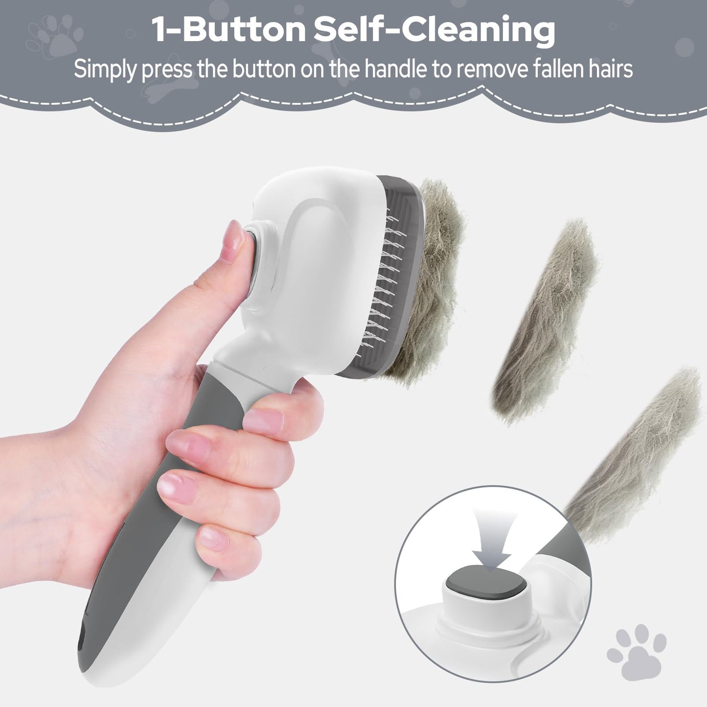 Zivacate Brosse Chat Brosse Chien, Idéale pour Poils Longs et Courts, Épilation en Un Clic, Autonettoyante, Élimine les Poils Morts, Manche Antidérapant, Accessoires Animaux - Rose-Blanc
