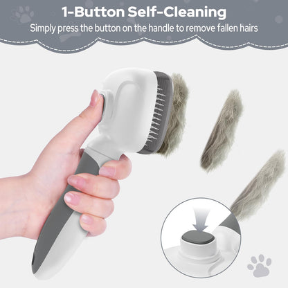 Zivacate Brosse Chat Brosse Chien, Idéale pour Poils Longs et Courts, Épilation en Un Clic, Autonettoyante, Élimine les Poils Morts, Manche Antidérapant, Accessoires Animaux - Rose-Blanc