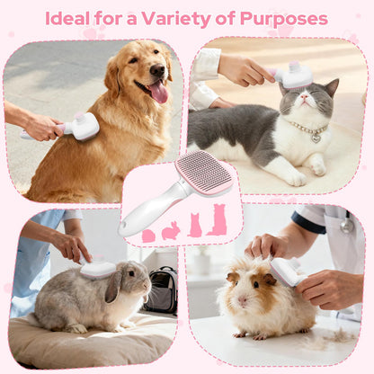 Zivacate Brosse Chat Brosse Chien, Idéale pour Poils Longs et Courts, Épilation en Un Clic, Autonettoyante, Élimine les Poils Morts, Manche Antidérapant, Accessoires Animaux - Rose-Blanc