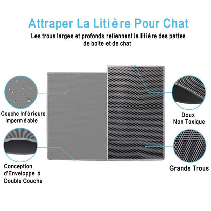 Pieviev Tapis Litière Chat, 61x38cm Tapis Sortie Bac Litiere Chat | Double Couche Alvéolée, Imperméable, Ramasse & Piège le Sable, Cat Litter Mat, Noir