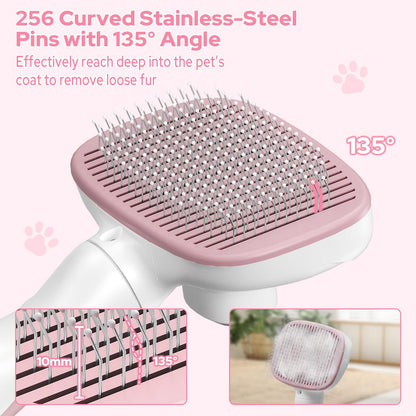 Zivacate Brosse Chat Brosse Chien, Idéale pour Poils Longs et Courts, Épilation en Un Clic, Autonettoyante, Élimine les Poils Morts, Manche Antidérapant, Accessoires Animaux - Rose-Blanc