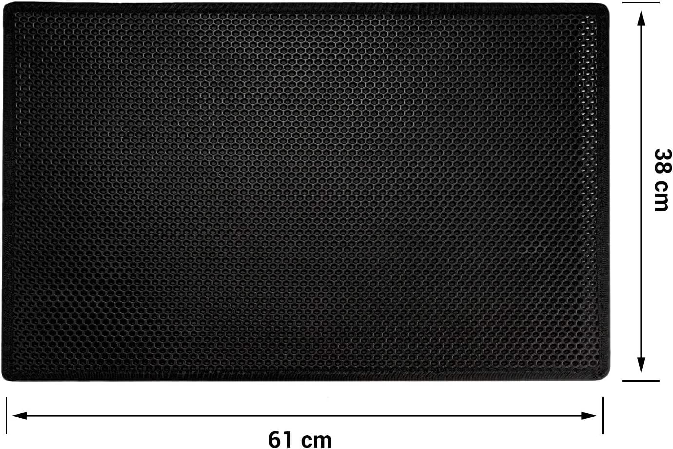 Pieviev Tapis Litière Chat, 61x38cm Tapis Sortie Bac Litiere Chat | Double Couche Alvéolée, Imperméable, Ramasse & Piège le Sable, Cat Litter Mat, Noir