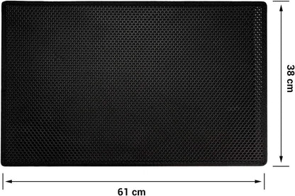 Pieviev Tapis Litière Chat, 61x38cm Tapis Sortie Bac Litiere Chat | Double Couche Alvéolée, Imperméable, Ramasse & Piège le Sable, Cat Litter Mat, Noir