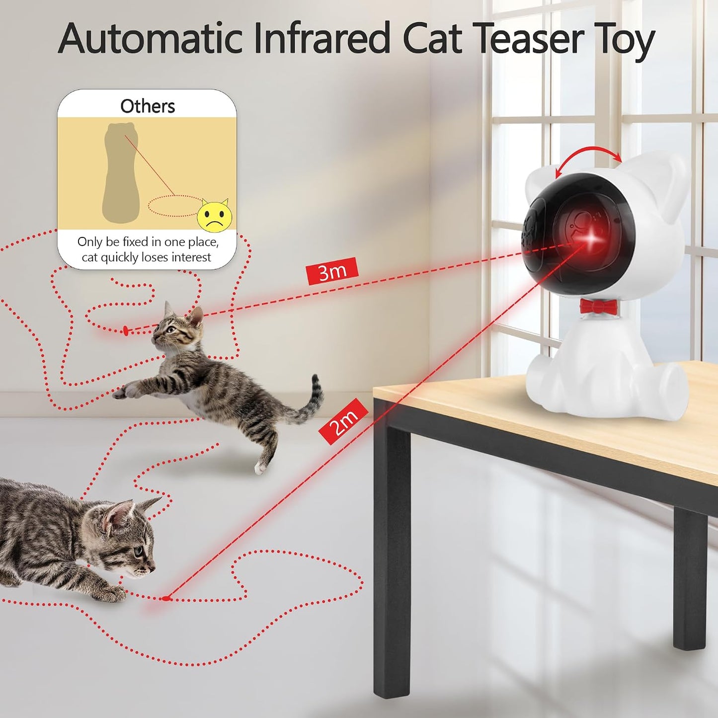 Jouet interactif pour chat – Jouet automatique pour chat – Jouets pour chiens qui s'ennuient d'intérieur pour les chats adultes, chatons, chiens, allumage automatique et silencieux rouge