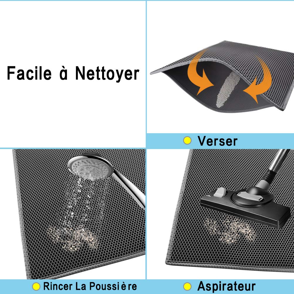 Pieviev Tapis Litière Chat, 61x38cm Tapis Sortie Bac Litiere Chat | Double Couche Alvéolée, Imperméable, Ramasse & Piège le Sable, Cat Litter Mat, Noir