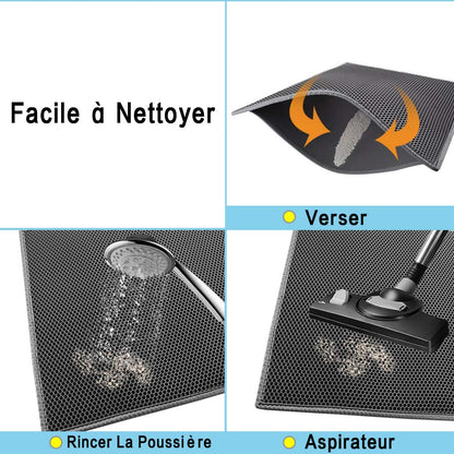 Pieviev Tapis Litière Chat, 61x38cm Tapis Sortie Bac Litiere Chat | Double Couche Alvéolée, Imperméable, Ramasse & Piège le Sable, Cat Litter Mat, Noir