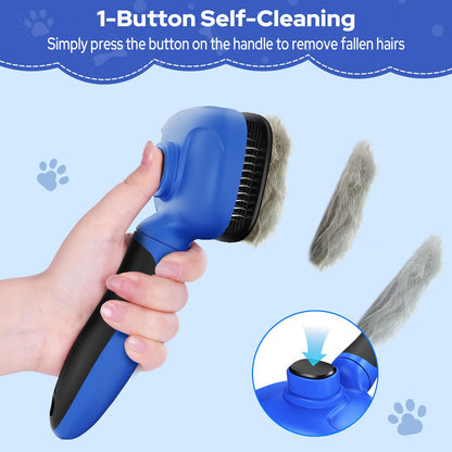 Zivacate Brosse Chat Brosse Chien, Idéale pour Poils Longs et Courts, Épilation en Un Clic, Autonettoyante, Élimine les Poils Morts, Manche Antidérapant, Accessoires Animaux - Rose-Blanc