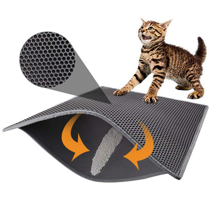 Pieviev Tapis Litière Chat, 61x38cm Tapis Sortie Bac Litiere Chat | Double Couche Alvéolée, Imperméable, Ramasse & Piège le Sable, Cat Litter Mat, Noir