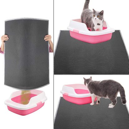 Pieviev Tapis Litière Chat, 61x38cm Tapis Sortie Bac Litiere Chat | Double Couche Alvéolée, Imperméable, Ramasse & Piège le Sable, Cat Litter Mat, Noir