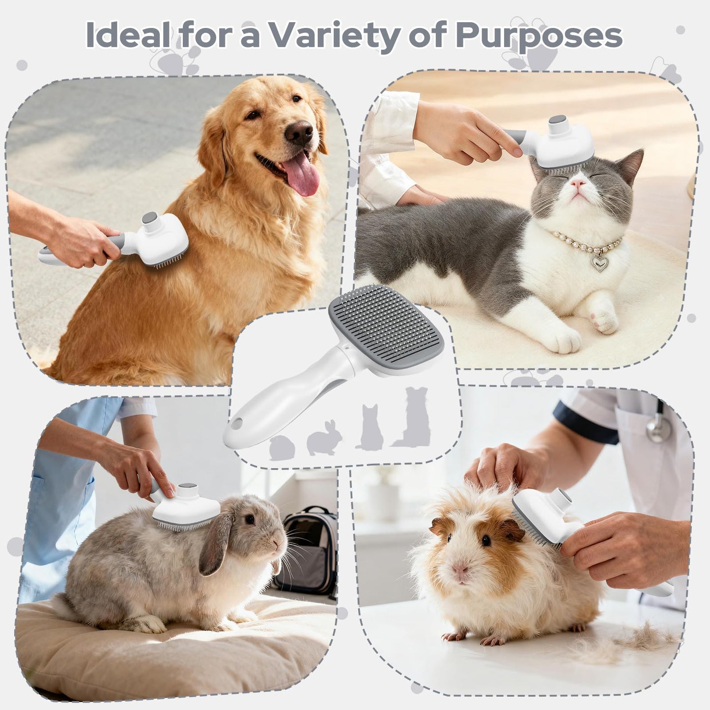Zivacate Brosse Chat Brosse Chien, Idéale pour Poils Longs et Courts, Épilation en Un Clic, Autonettoyante, Élimine les Poils Morts, Manche Antidérapant, Accessoires Animaux - Rose-Blanc