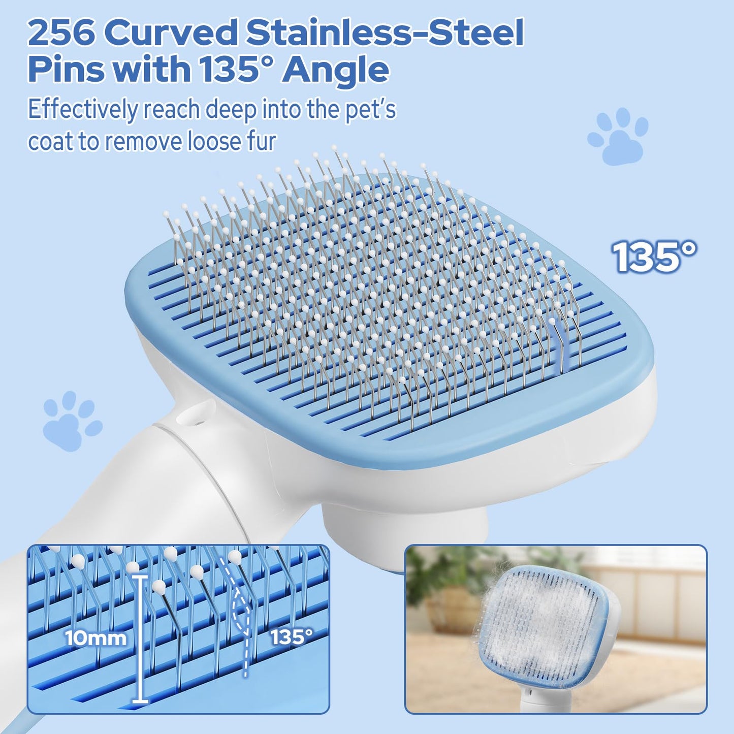 Zivacate Brosse Chat Brosse Chien, Idéale pour Poils Longs et Courts, Épilation en Un Clic, Autonettoyante, Élimine les Poils Morts, Manche Antidérapant, Accessoires Animaux - Rose-Blanc