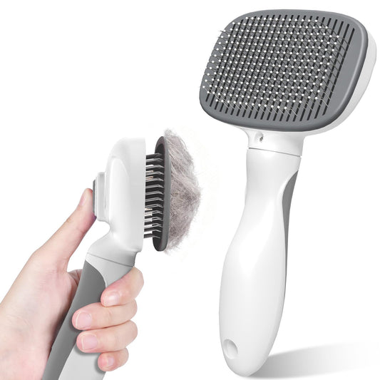 Zivacate Brosse Chat Brosse Chien, Idéale pour Poils Longs et Courts, Épilation en Un Clic, Autonettoyante, Élimine les Poils Morts, Manche Antidérapant, Accessoires Animaux - Rose-Blanc