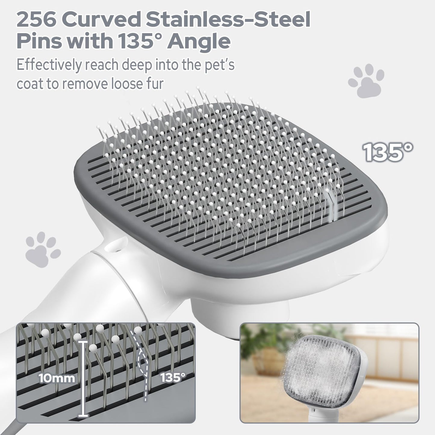 Zivacate Brosse Chat Brosse Chien, Idéale pour Poils Longs et Courts, Épilation en Un Clic, Autonettoyante, Élimine les Poils Morts, Manche Antidérapant, Accessoires Animaux - Rose-Blanc