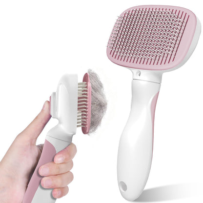 Zivacate Brosse Chat Brosse Chien, Idéale pour Poils Longs et Courts, Épilation en Un Clic, Autonettoyante, Élimine les Poils Morts, Manche Antidérapant, Accessoires Animaux - Rose-Blanc