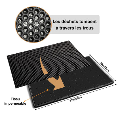 Pieviev Tapis Litière Chat, 61x38cm Tapis Sortie Bac Litiere Chat | Double Couche Alvéolée, Imperméable, Ramasse & Piège le Sable, Cat Litter Mat, Noir