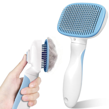 Zivacate Brosse Chat Brosse Chien, Idéale pour Poils Longs et Courts, Épilation en Un Clic, Autonettoyante, Élimine les Poils Morts, Manche Antidérapant, Accessoires Animaux - Rose-Blanc