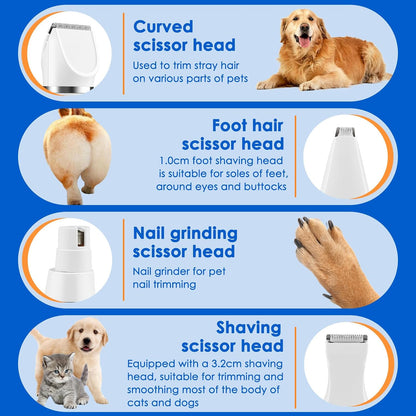 4 en 1 Tondeuse pour Chien, Tondeuse de Pattes pour Chat Rasoir Tondeuse Sans Fil pour Chiens, Chats, Poils Longs,Pattes, Yeux, Oreilles, Visage, Corps