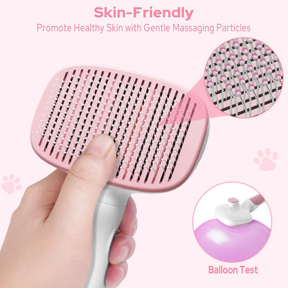 Zivacate Brosse Chat Brosse Chien, Idéale pour Poils Longs et Courts, Épilation en Un Clic, Autonettoyante, Élimine les Poils Morts, Manche Antidérapant, Accessoires Animaux - Rose-Blanc