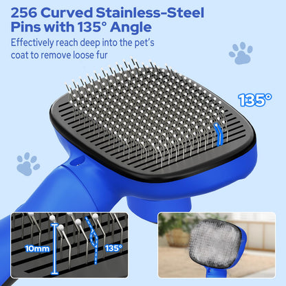 Zivacate Brosse Chat Brosse Chien, Idéale pour Poils Longs et Courts, Épilation en Un Clic, Autonettoyante, Élimine les Poils Morts, Manche Antidérapant, Accessoires Animaux - Rose-Blanc