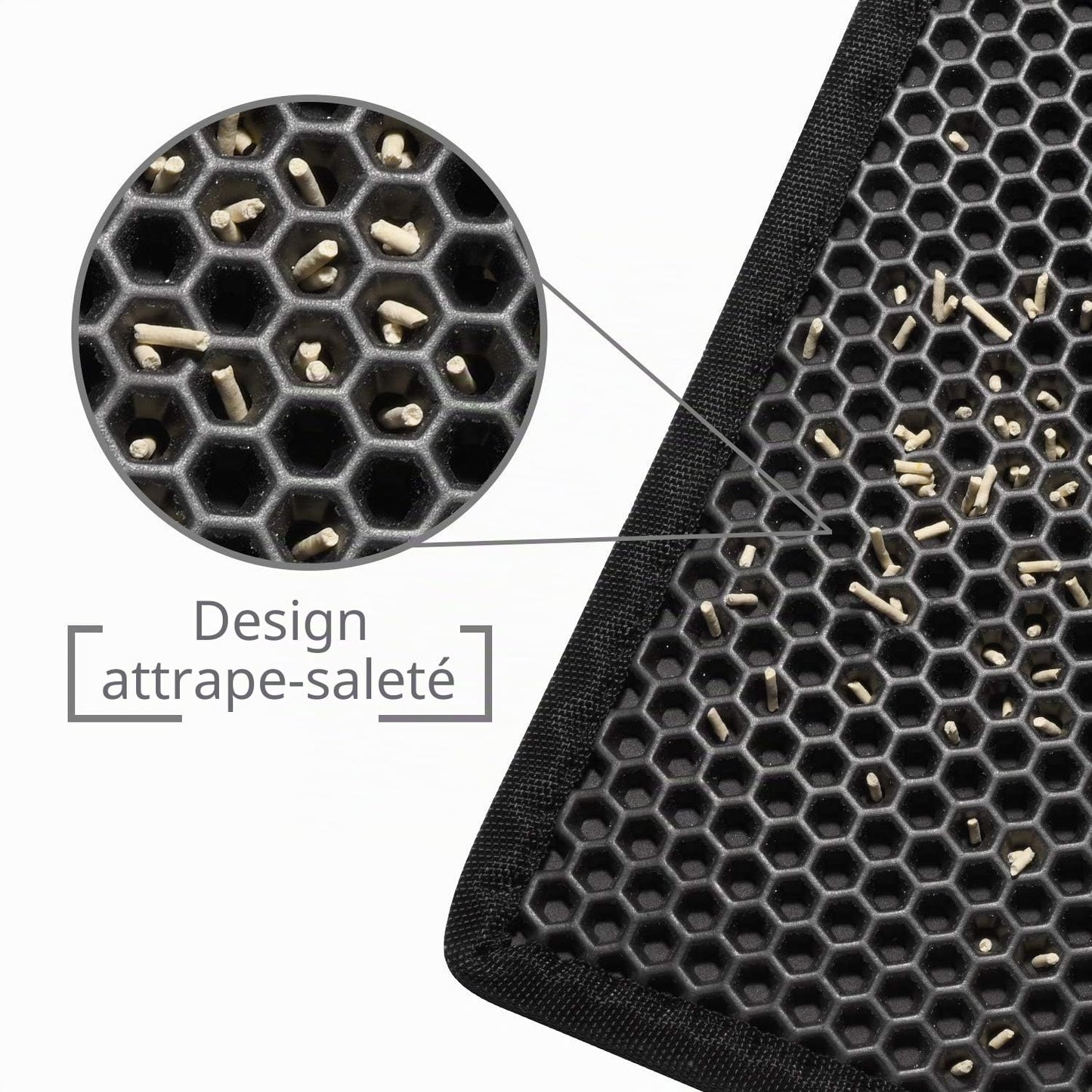 Pieviev Tapis Litière Chat, 61x38cm Tapis Sortie Bac Litiere Chat | Double Couche Alvéolée, Imperméable, Ramasse & Piège le Sable, Cat Litter Mat, Noir