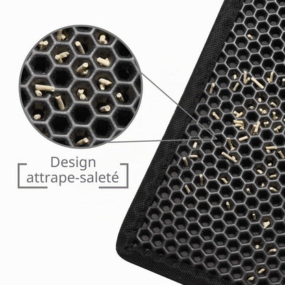 Pieviev Tapis Litière Chat, 61x38cm Tapis Sortie Bac Litiere Chat | Double Couche Alvéolée, Imperméable, Ramasse & Piège le Sable, Cat Litter Mat, Noir