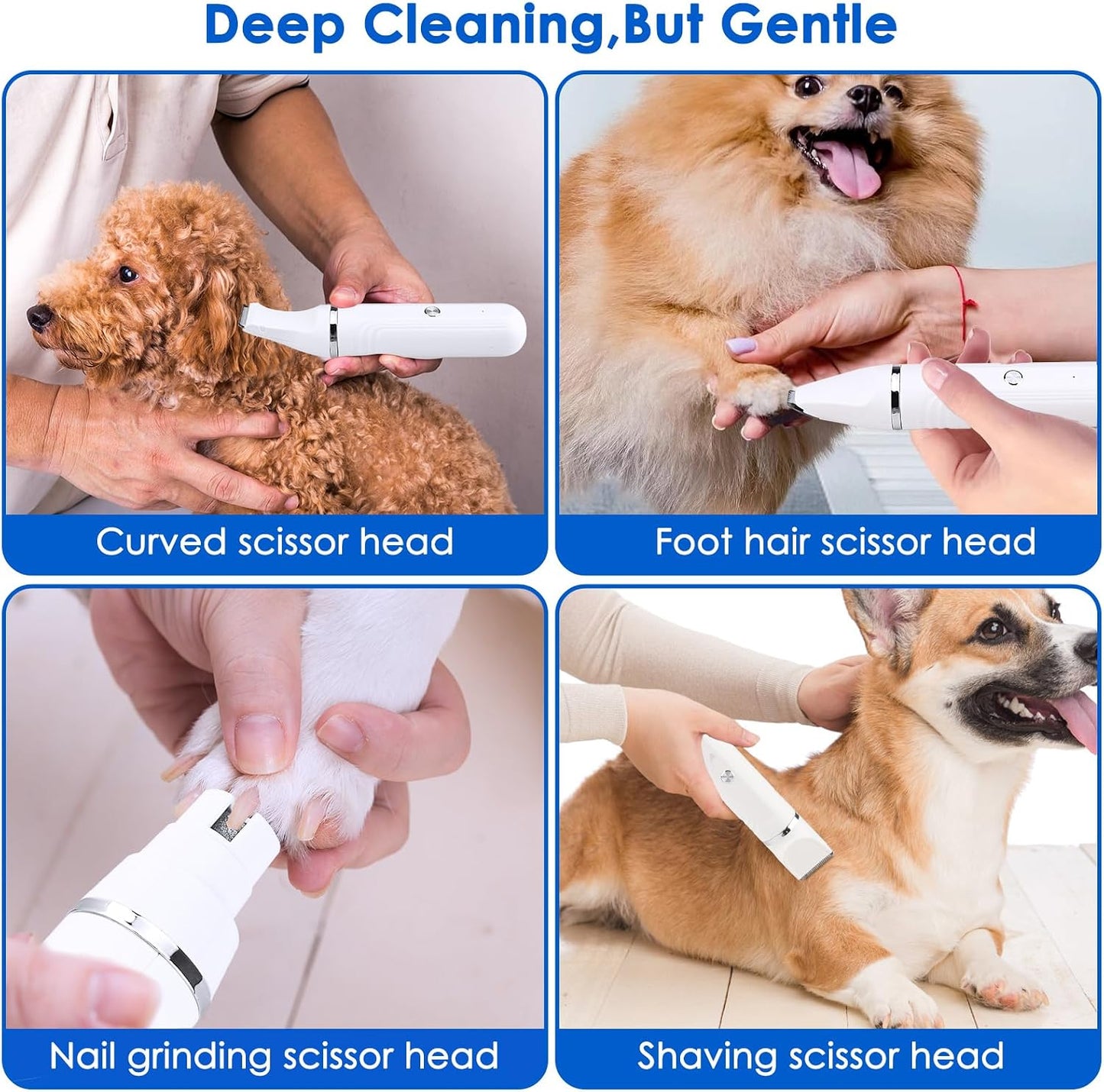 4 en 1 Tondeuse pour Chien, Tondeuse de Pattes pour Chat Rasoir Tondeuse Sans Fil pour Chiens, Chats, Poils Longs,Pattes, Yeux, Oreilles, Visage, Corps