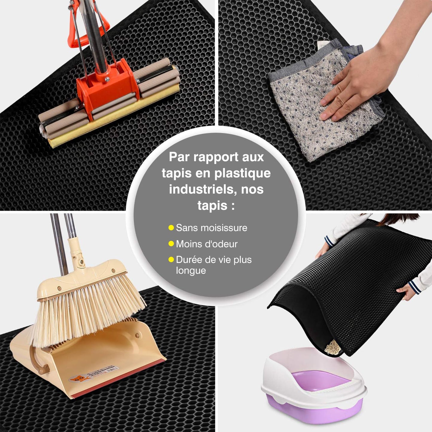 Pieviev Tapis Litière Chat, 61x38cm Tapis Sortie Bac Litiere Chat | Double Couche Alvéolée, Imperméable, Ramasse & Piège le Sable, Cat Litter Mat, Noir