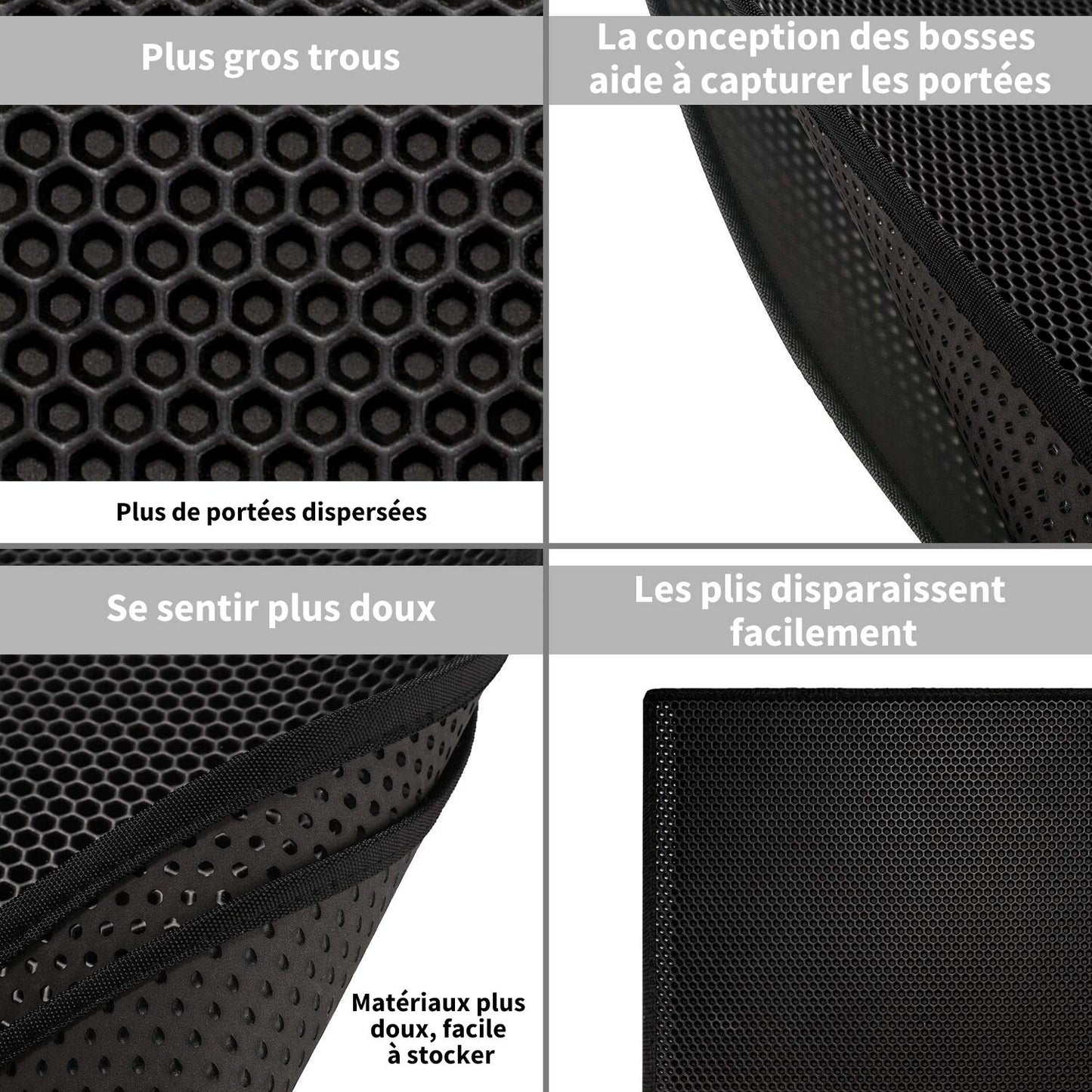 Pieviev Tapis Litière Chat, 61x38cm Tapis Sortie Bac Litiere Chat | Double Couche Alvéolée, Imperméable, Ramasse & Piège le Sable, Cat Litter Mat, Noir