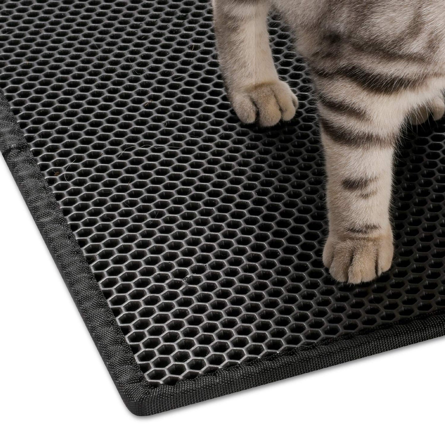 Pieviev Tapis Litière Chat, 61x38cm Tapis Sortie Bac Litiere Chat | Double Couche Alvéolée, Imperméable, Ramasse & Piège le Sable, Cat Litter Mat, Noir