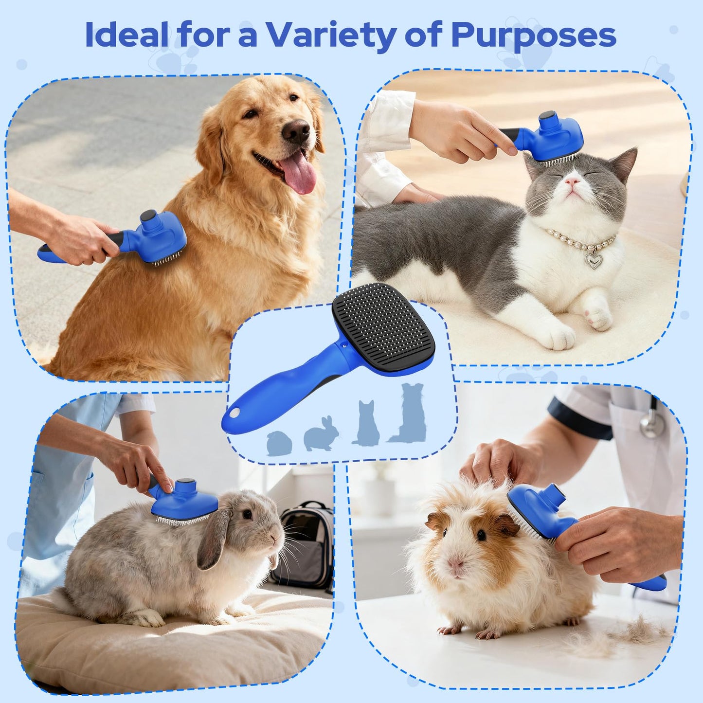 Zivacate Brosse Chat Brosse Chien, Idéale pour Poils Longs et Courts, Épilation en Un Clic, Autonettoyante, Élimine les Poils Morts, Manche Antidérapant, Accessoires Animaux - Rose-Blanc